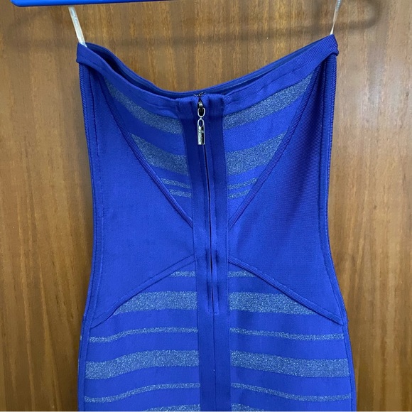 Marciano by Guess Blue Shimmer Strapless Tube Striped Bodycon Bandage Mini Dress - Picture 6 of 6